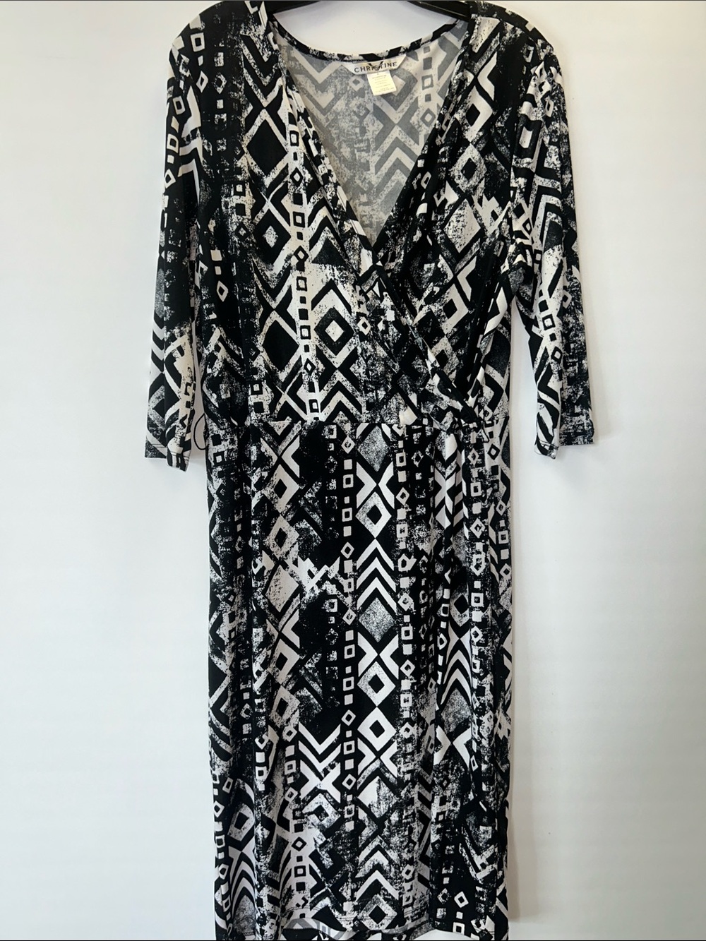 Cherokee Black & White Geometric Wrap-Style Dress